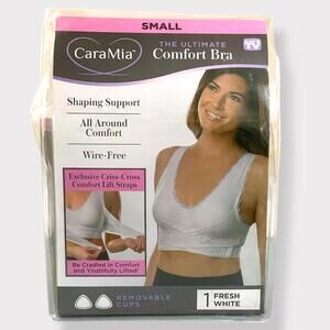 NWT Caramia Women's Shaping Support And Comfort Wire-Free Bra, White, Small